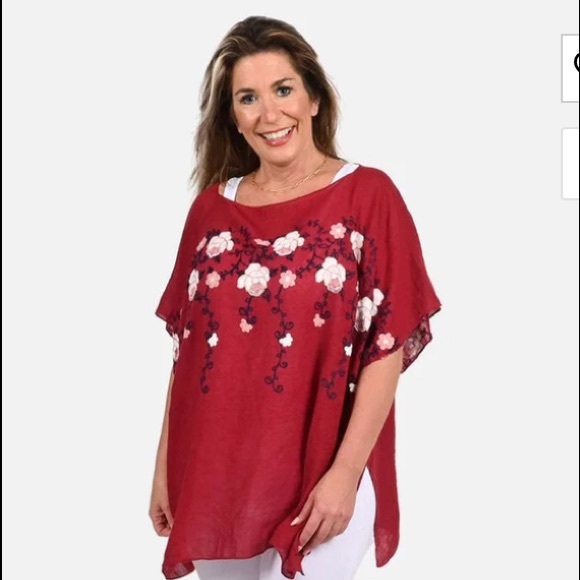 Tamsy Tops - Tamsy Floral Embroidered Short Kaftan | One size | usual size L
